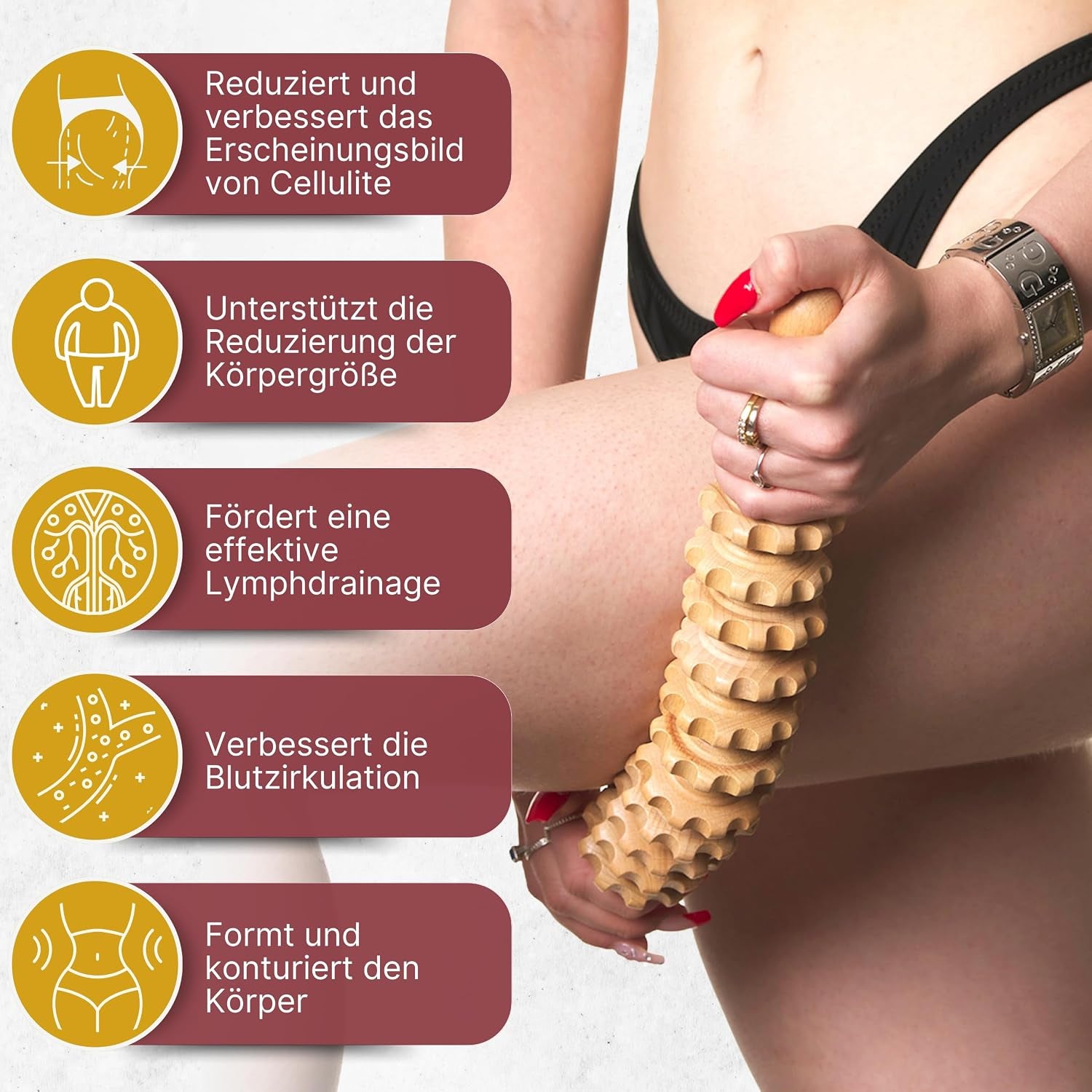 Faszienrolle Holz Und Lymphdrainage Massagegerät Aus Buchenholz Für Körpermassage. Massage Holz, Maderotherapie Massageroller Für Beine, Cellulite Un Rücken. Faszienstab anti Cellulite