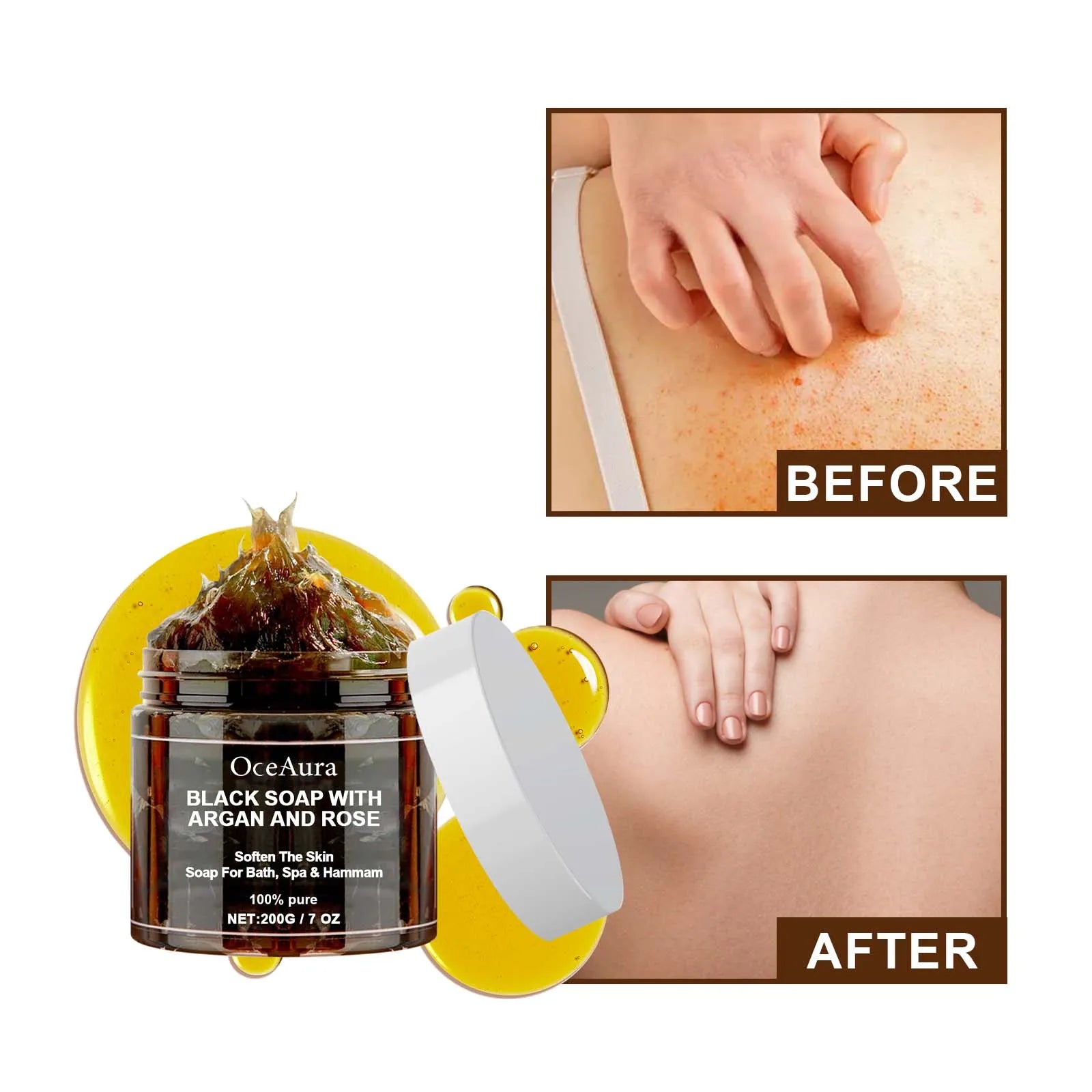 200G Black Soap with Argan and Rose Lack Beldi Soap Ideal for Dead Skin Remover Body Scrub Purifying Deep Cleansing
