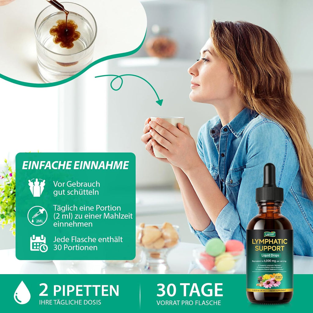 Lymphdrainage Tropfen 21-In-1 – 6000 Mg Liposomale Lymphsystem Unterstützung Mit Echinacea & Löwenzahn – Flüssiges Kräuter-Supplement Zur Unterstützung Von Immunsystem & Natürlicher Reinigung – 60 Ml