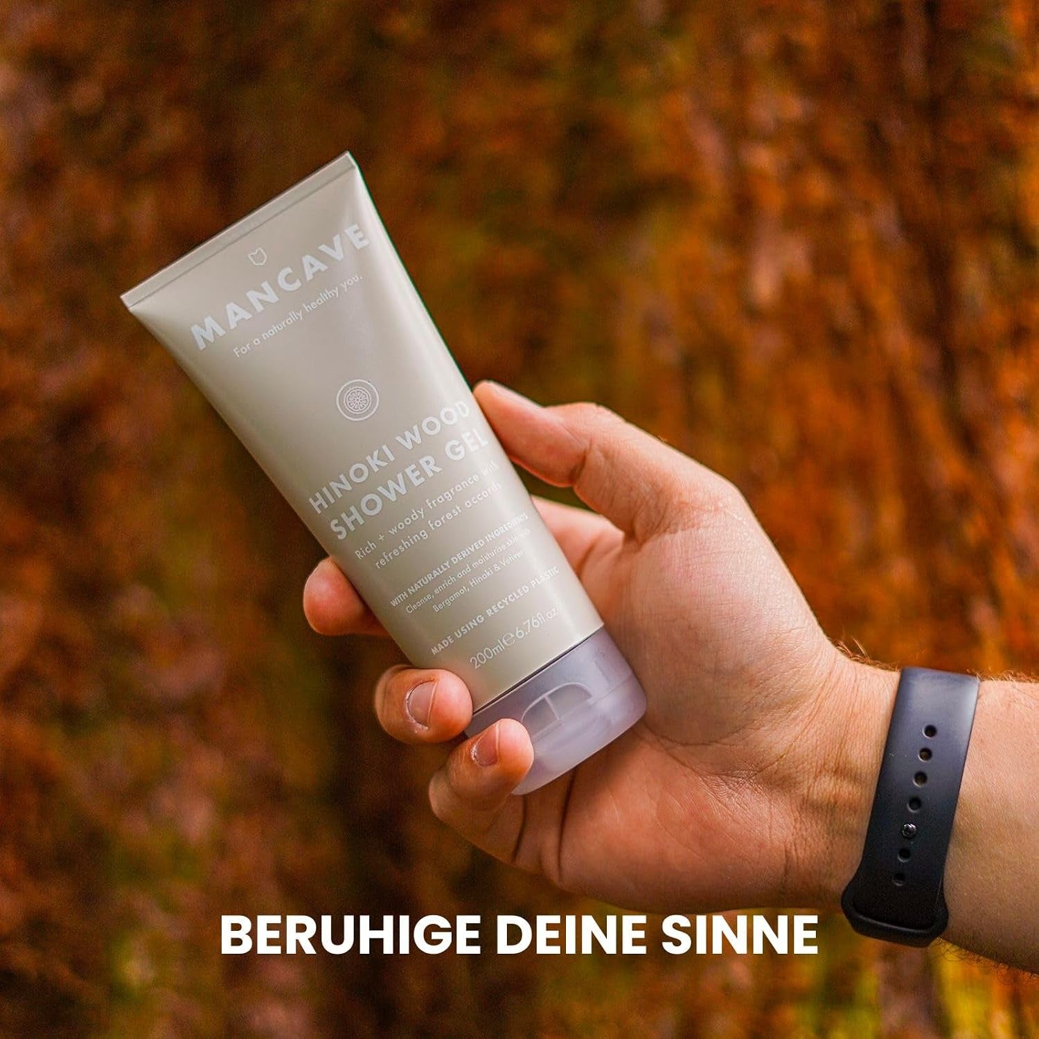 Mancave Hinoki Wood Duschgel Herren 200Ml - Japanisches Zypressenholz Männer Duschgel - Warmer Holzduft - Sulfatfrei, Parabenfrei, Vegan - Premium Shower Gel Körperpflege