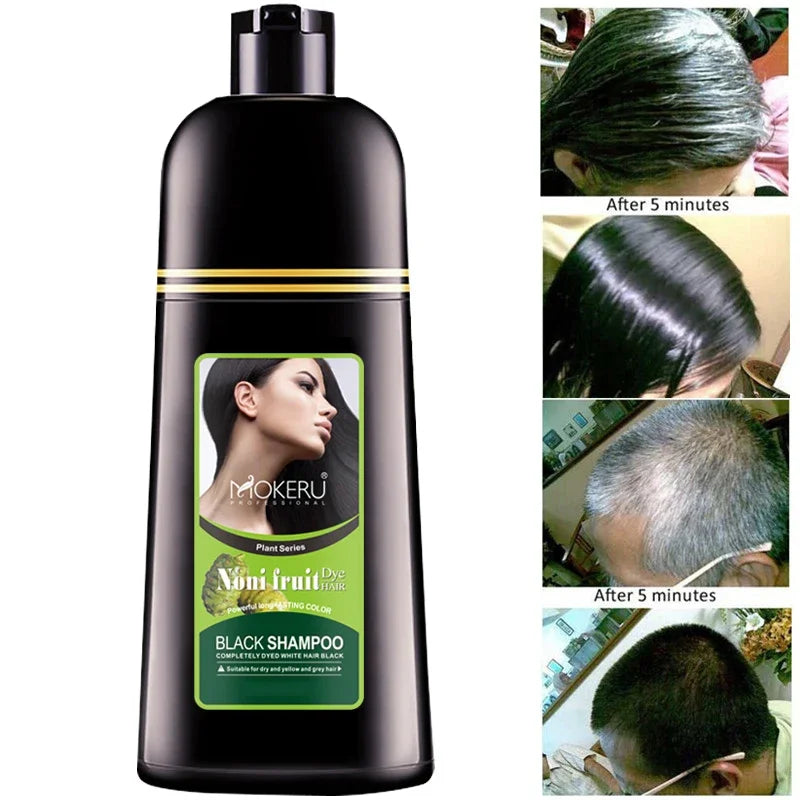 Mokeru Organic Natural Fast Color Hair Dye Only 5 Minutes Noni Plant Essence Black Hair Color Shampoo for Cover Gray White Hair
