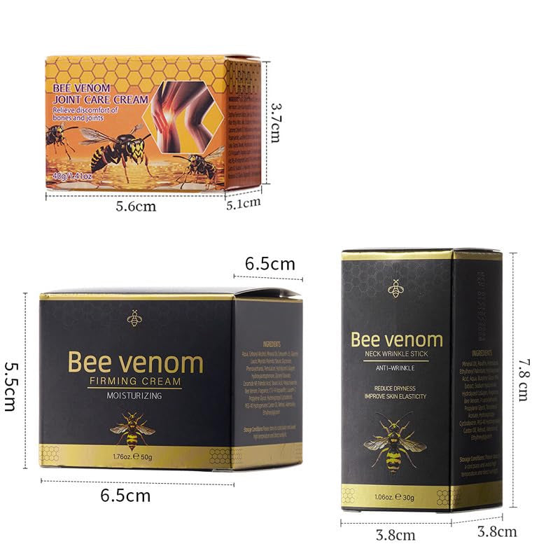 Bee Venom Set for Skin Care - Firming Eye Cream, Anti-Wrinkle Neck Stick, Moisturizing Face Cream & Joint Care Cream | Moisturizing Hydrating with Natural Extract for Smooth Radiant Skin (3PCS)