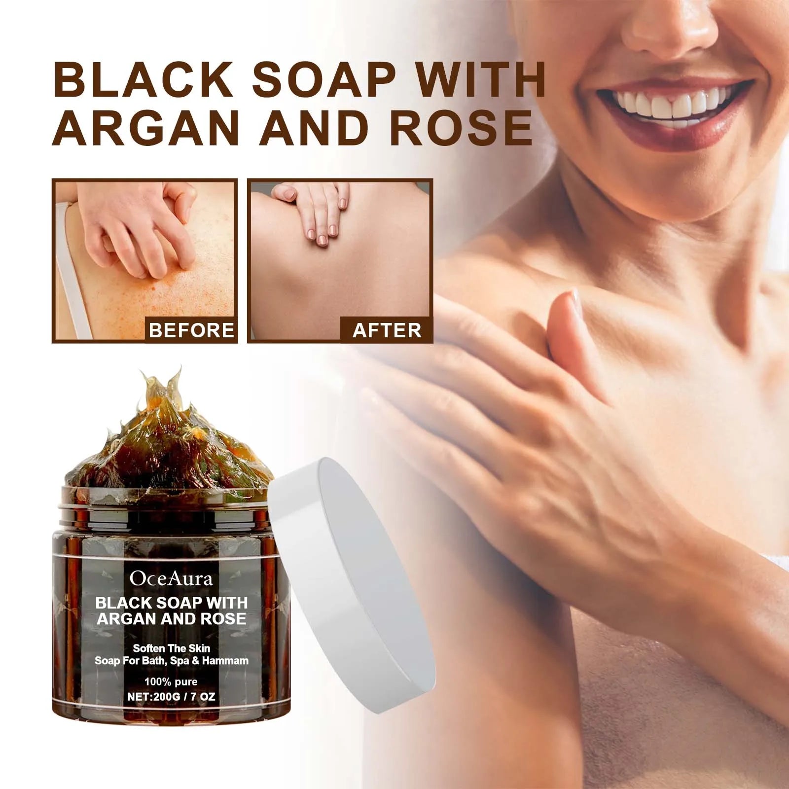 200G Black Soap with Argan and Rose Lack Beldi Soap Ideal for Dead Skin Remover Body Scrub Purifying Deep Cleansing