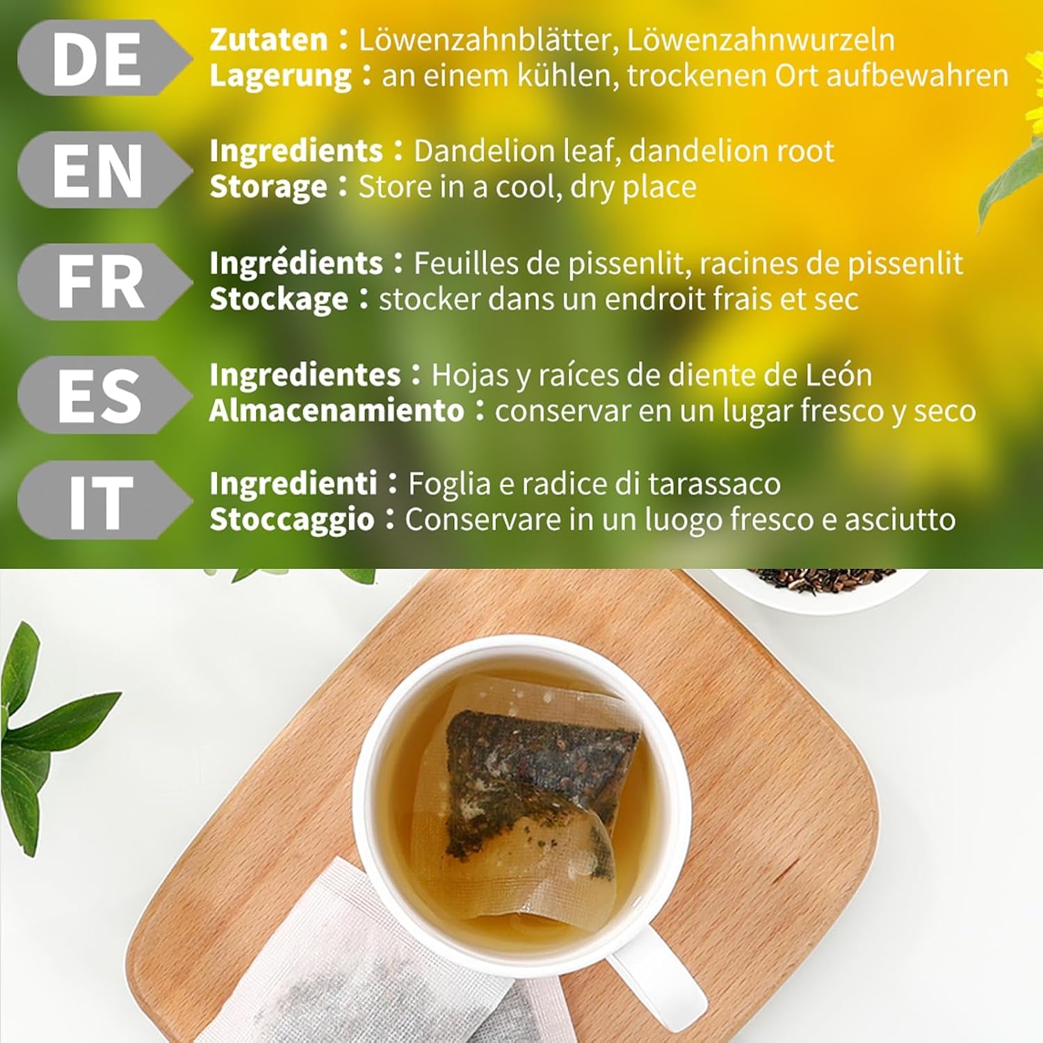 Löwenzahntee Löwenzahnwurzel 100 Teebeutel, Dandelion Root Leaf Tea 100% Natürlich Und Ohne Zusatzstoffe