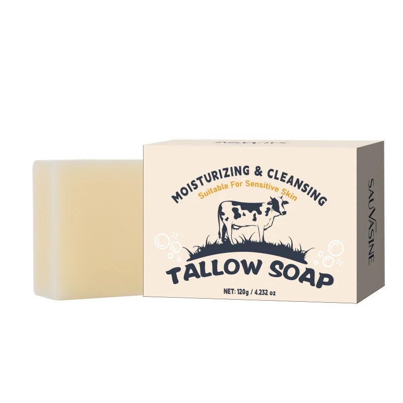 120G Handmade Beef Tallow Soap Bar Face & Body Wash Skin Moisturizer Smooth Natural Grass Fed Tallow Soap for Sensitive Skin