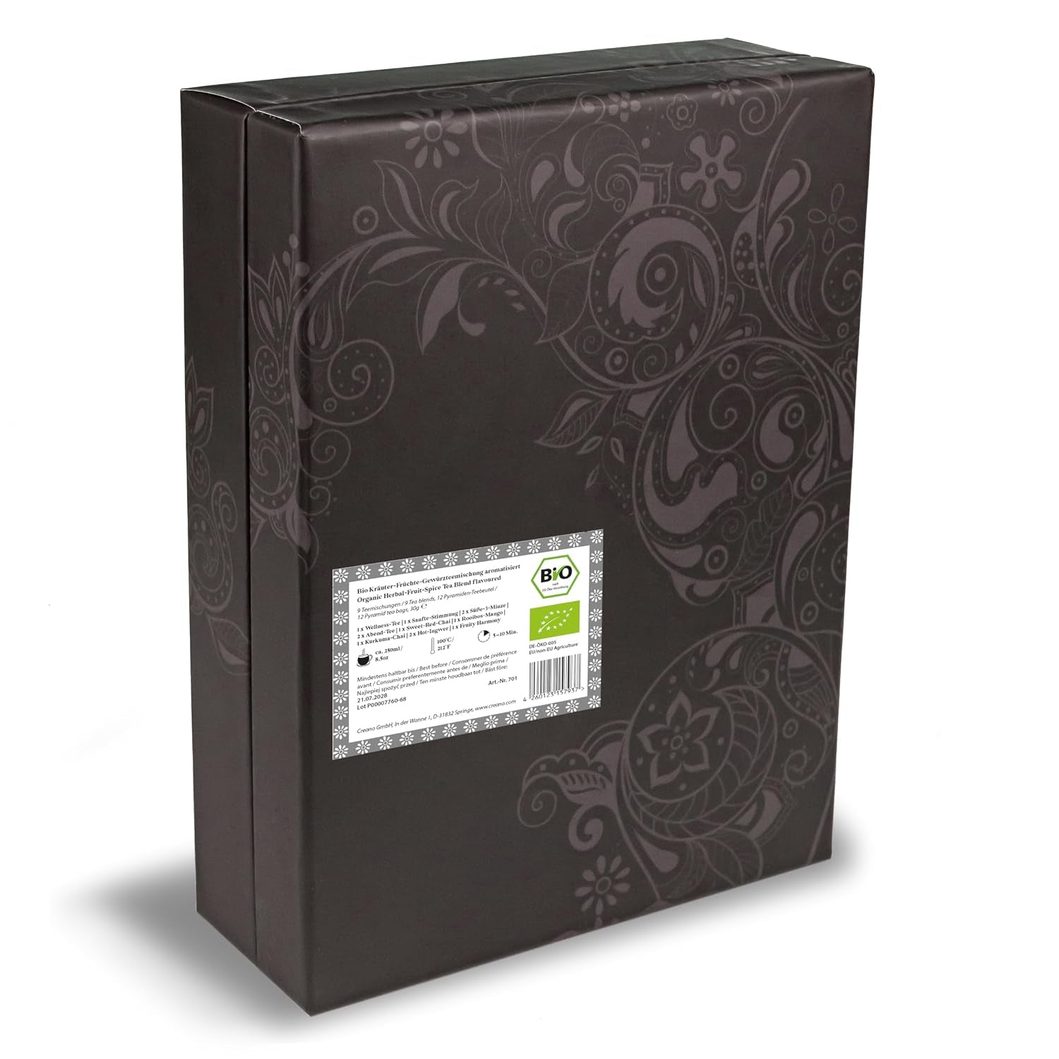 Creano Premium Bio Kräutertee Geschenkset „ORGANIC HERBAL TEA“ - 12 Pyramiden-Teebeutel in 9 Unterschiedlichen Sorten - 30G - NEUHEIT 2024*