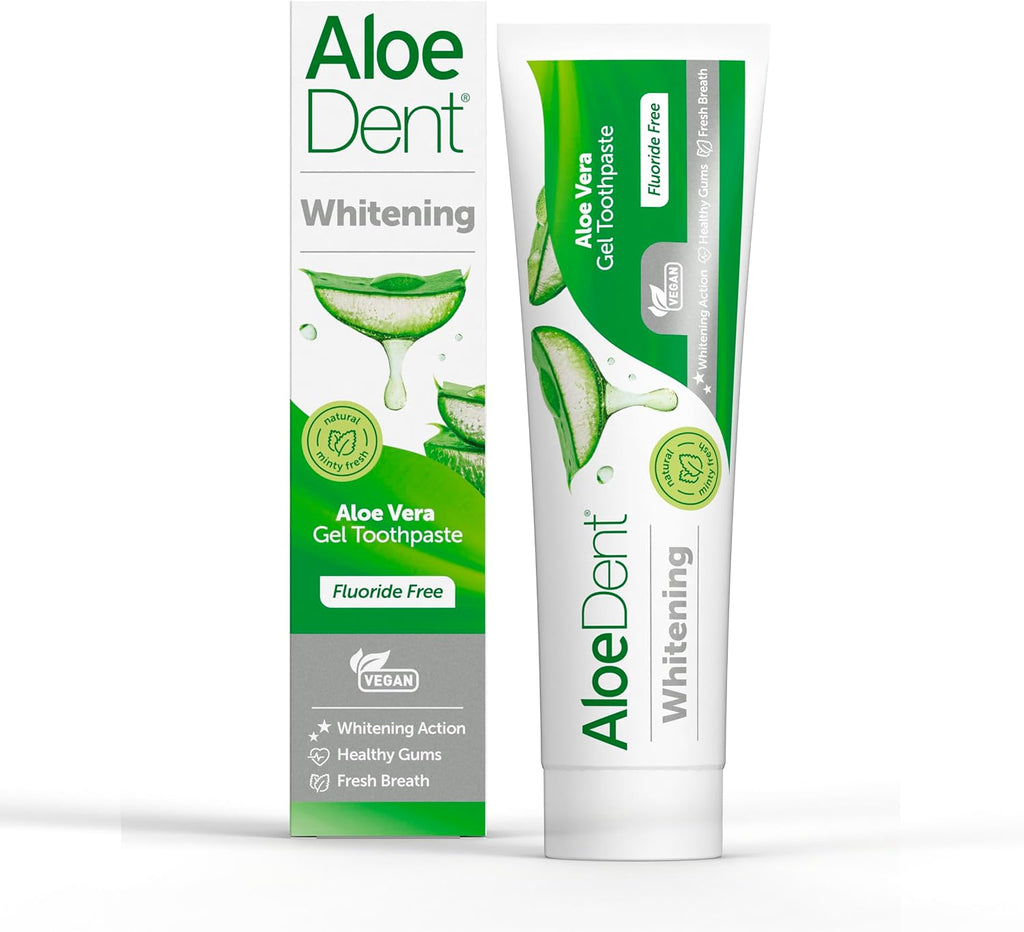Aloedent Aloe Vera Whitening Zahnpasta Ohne Fluorid - Natürliche Pfefferminze, Sls-Frei, Natürlich Weiße Zähne & Gesundes Zahnfleisch, Vegan, 100Ml