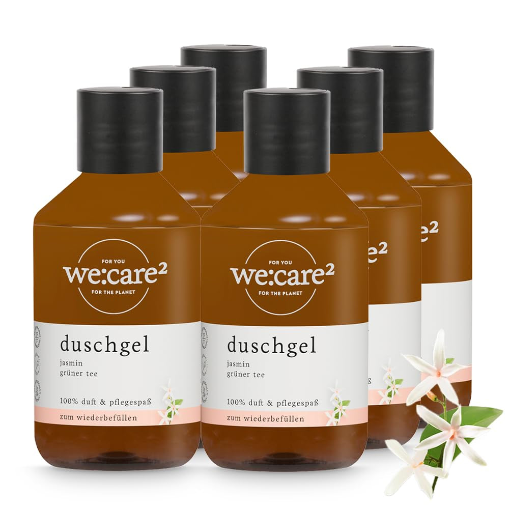 We:Care² 6X Duschgel 250Ml Jasmin/Grüner Tee - Shower Gel Bodywash Frauen | Nachhaltiges & Veganes Duschgel Ohne Silikone, Parabene & Mikroplastik - Ph Neutral Flüssigseife Damen