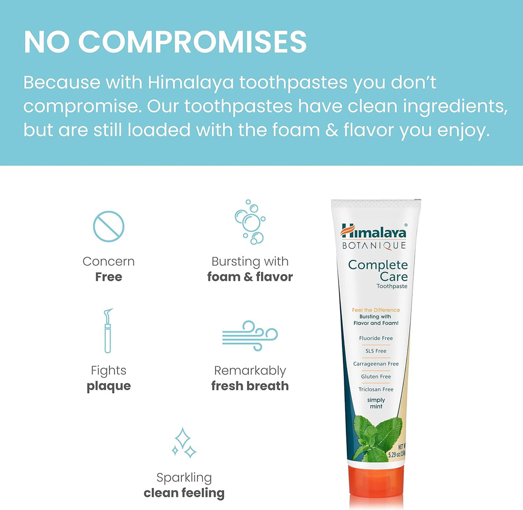Himalaya Botanique Simply Mint Complete Care Toothpaste Refreshing Mint Flavour | Strong Teeth | Healthy Gums | Fresh Breath - 150G | Fluoridfreie Zahnpasta Für Hellere Zähne & Frischen Atem Mit Neem & Granatapfel, Natürlich, Sls-Frei, Glutenfrei & Vegan