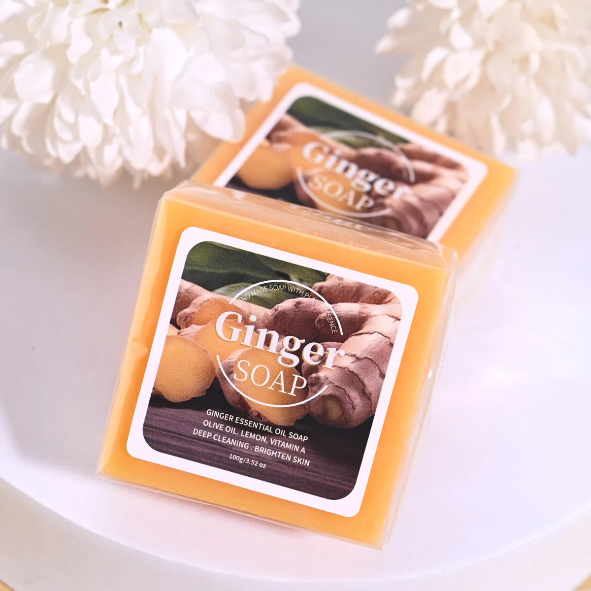 B+100G Ginger Essential Oil Soap Plant Extract Deep Cleansing Acne Removing Firming Moisturizing Handmade Soap