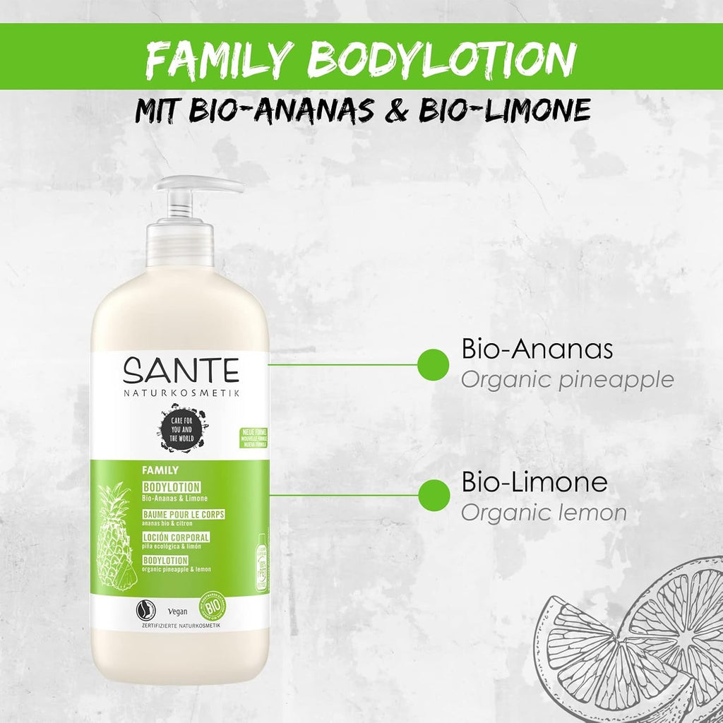 SANTE Naturkosmetik Feuchtigkeitsspendende Körperpflege Gegen Trockene Haut, Körpercreme Für Geschmeidige Haut, Mit Bio-Ananas Und Limone in Vorteilsgröße, Family Bodylotion , 1 X 500 Ml