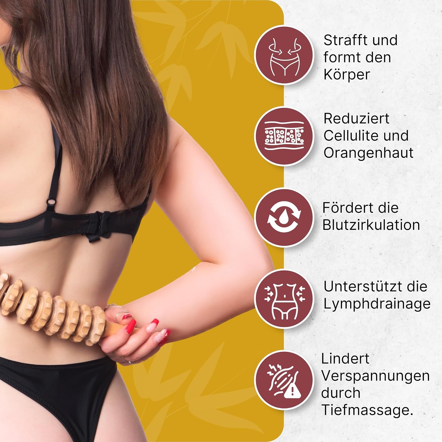 Faszienrolle Holz Und Lymphdrainage Massagegerät Aus Buchenholz Für Körpermassage. Massage Holz, Maderotherapie Massageroller Für Beine, Cellulite Un Rücken. Faszienstab anti Cellulite