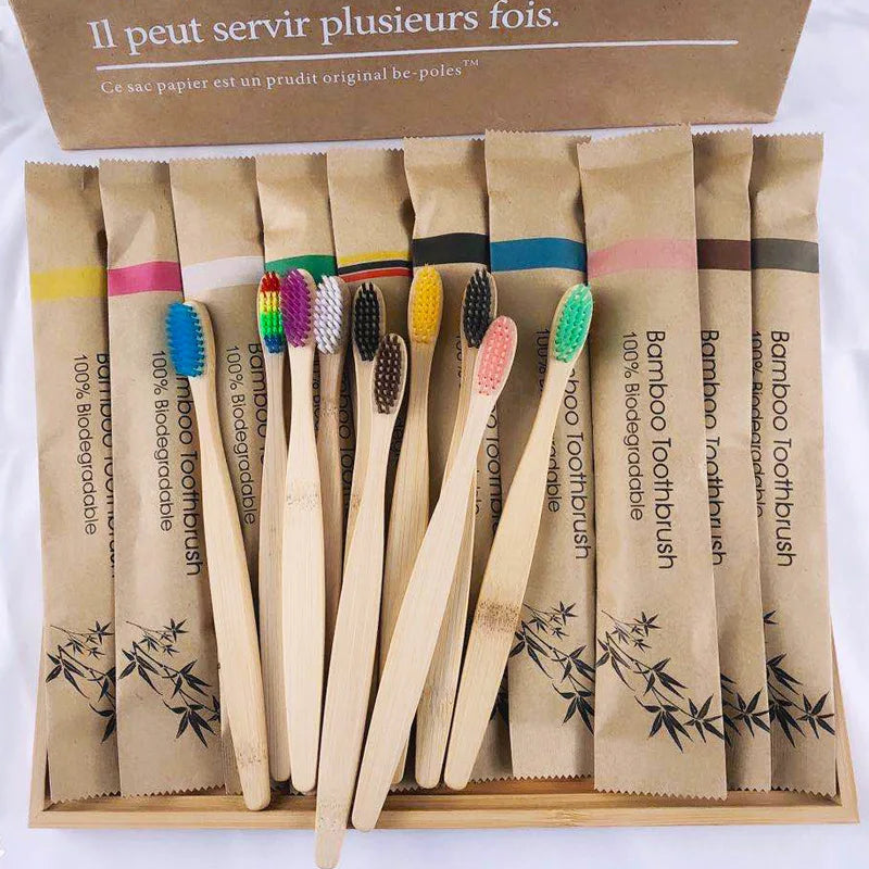 15/30 Reusable Portable Bamboo Toothbrushes in Eco-Friendly Paper Bags Biodegradable for Travel and Home Use