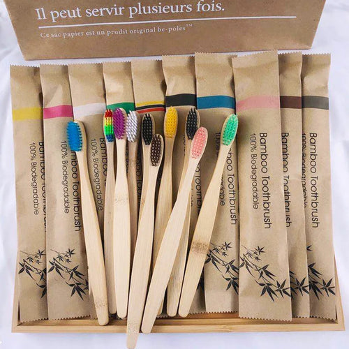 15/30 Reusable Portable Bamboo Toothbrushes in Eco-Friendly Paper Bags Biodegradable for Travel and Home Use