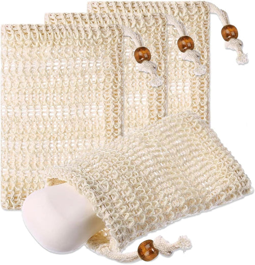 4 Stück Seifensäckchen, Sisal Seifenbeutel, Naturprodukt Beige Seifen Säckchen, Kordelzug Massage Seifensack,Gut Zum Bade, Einfach Für Die Reise