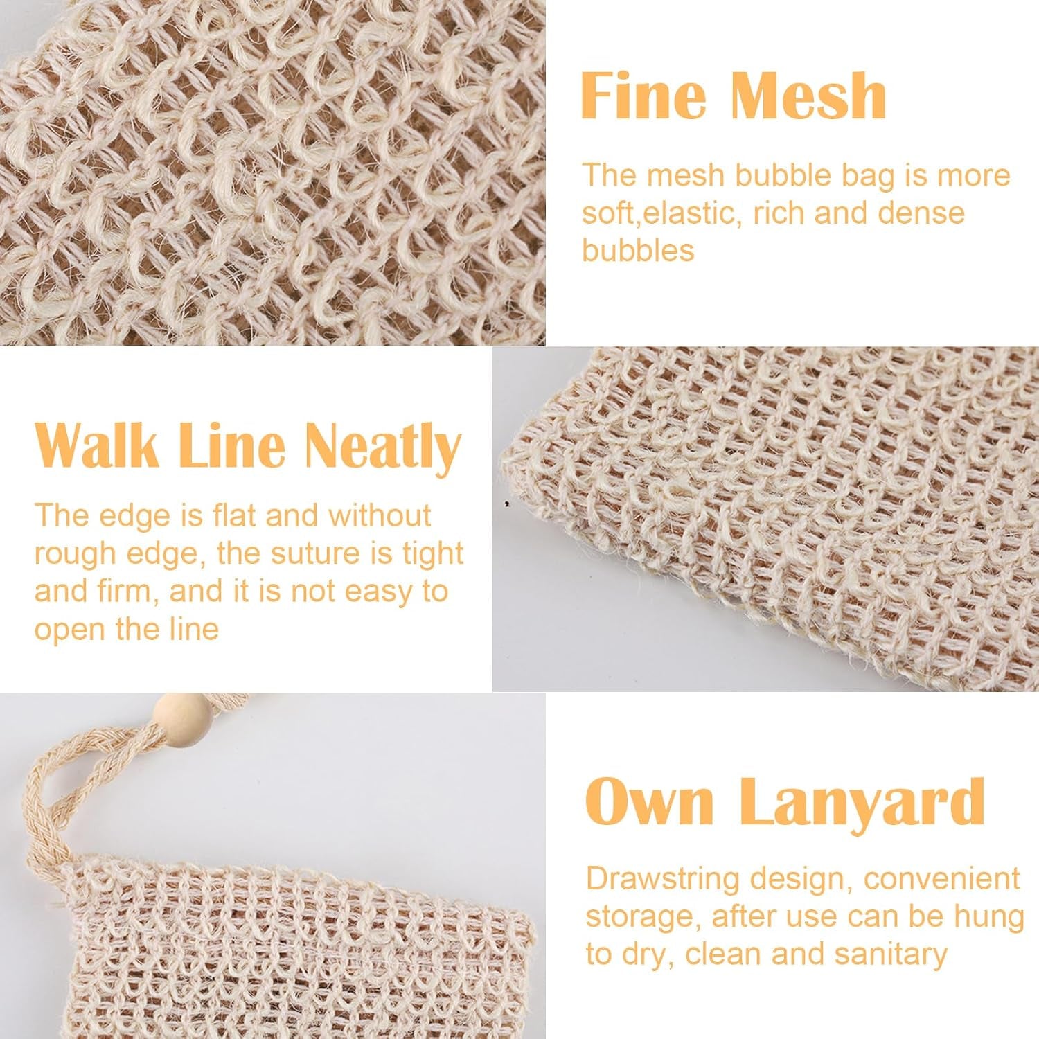 4 Stück Seifensäckchen, Sisal Seifenbeutel, Naturprodukt Beige Seifen Säckchen, Kordelzug Massage Seifensack,Gut Zum Bade, Einfach Für Die Reise