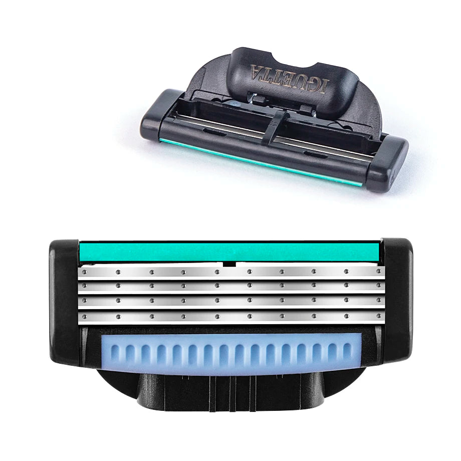 ( 1Handle + 9 Blades ) Men'S Razor Blade with Aloe Vera Strip Rubber Manual Safety Shavers Replacement Heads Mach 3