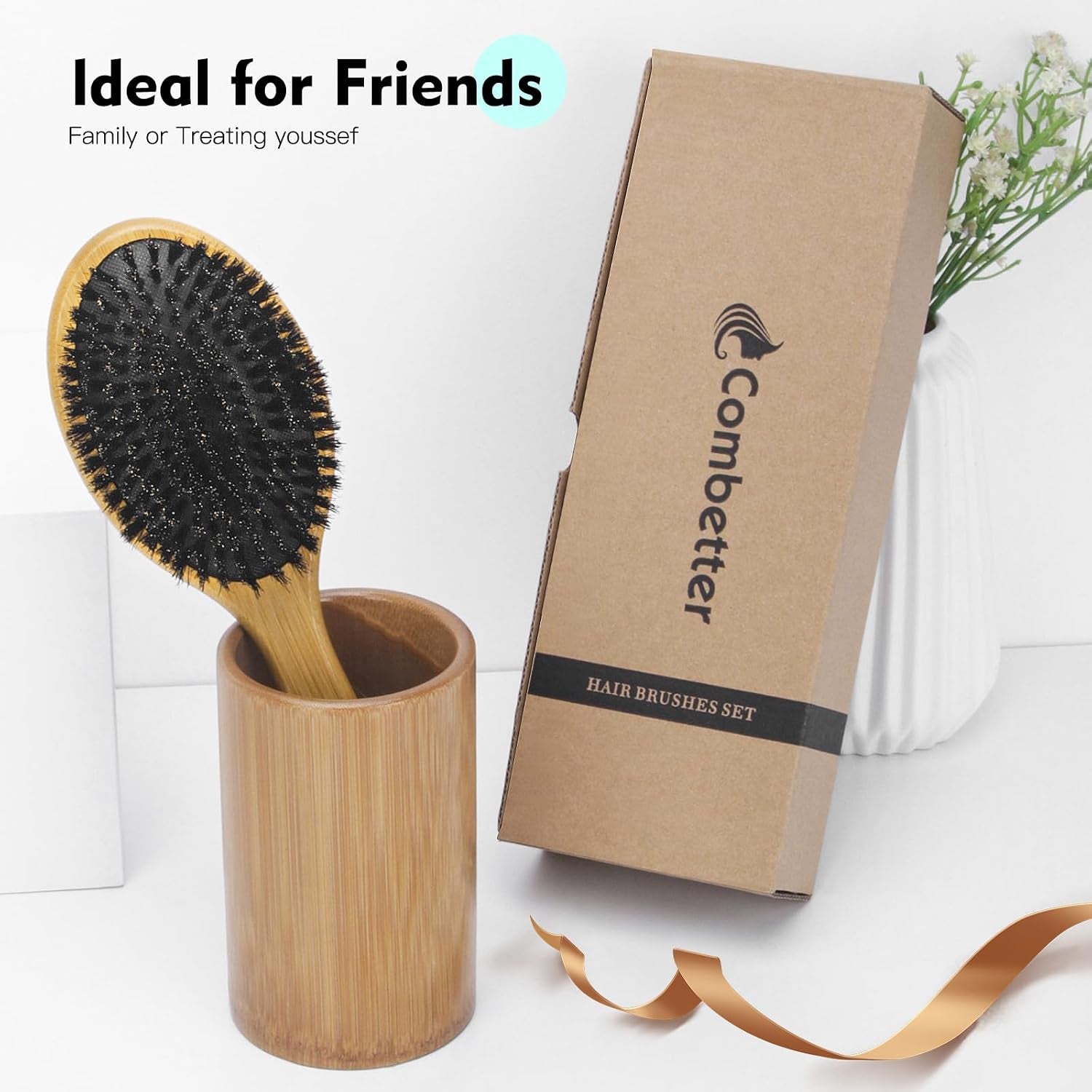 Wildschweinborsten Haarbürste, Haarbürste Für Frauen, Boar Bristle Hair Brush for Women All Hair Type Natural Bamboo