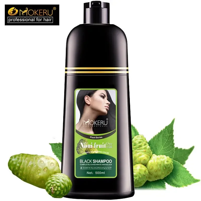 Mokeru Organic Natural Fast Color Hair Dye Only 5 Minutes Noni Plant Essence Black Hair Color Shampoo for Cover Gray White Hair