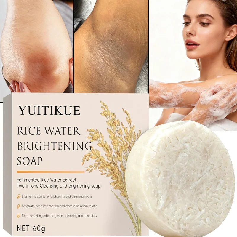 Rice Water Brightening Soap 60G - Moisturizing Deep Cleansing, Safe & Gentle for Sensitive Skin, for Face & All Body
