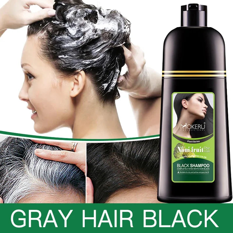 Mokeru Organic Natural Fast Color Hair Dye Only 5 Minutes Noni Plant Essence Black Hair Color Shampoo for Cover Gray White Hair