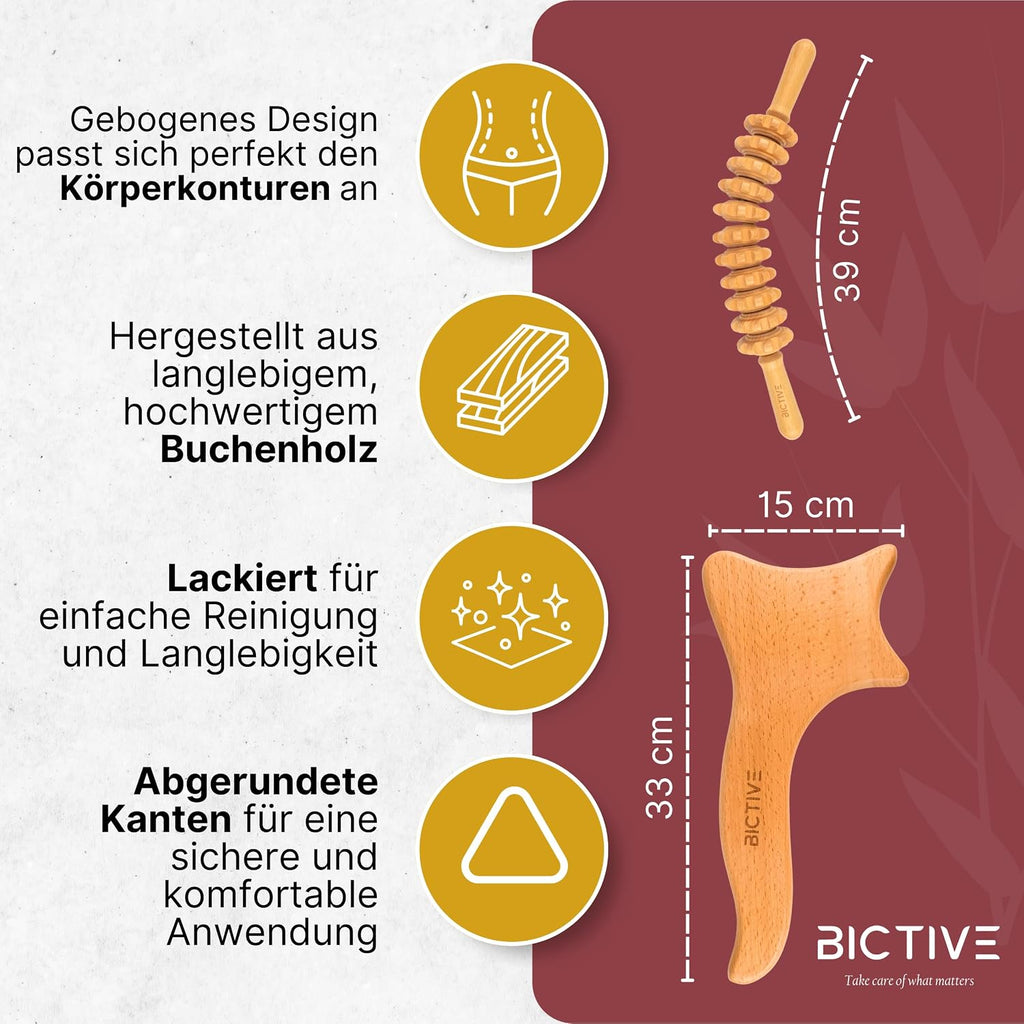 Faszienrolle Holz Und Lymphdrainage Massagegerät Aus Buchenholz Für Körpermassage. Massage Holz, Maderotherapie Massageroller Für Beine, Cellulite Un Rücken. Faszienstab anti Cellulite