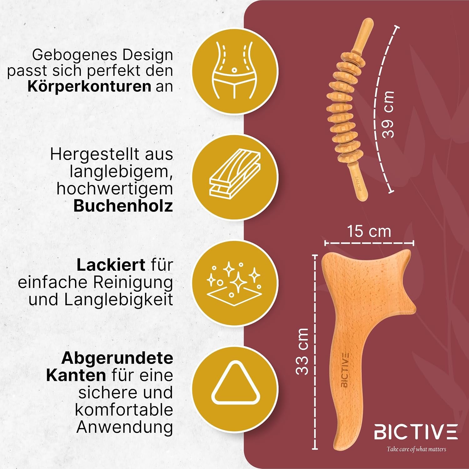 Faszienrolle Holz Und Lymphdrainage Massagegerät Aus Buchenholz Für Körpermassage. Massage Holz, Maderotherapie Massageroller Für Beine, Cellulite Un Rücken. Faszienstab anti Cellulite