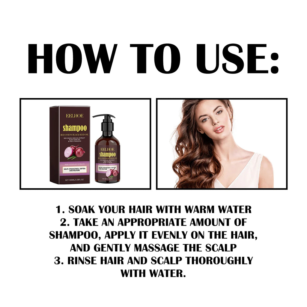EELHOE Red Onion Shampoo Black Seed Oil for Hair anti Dandruff Hair Shampoo Scalp Cleansing Refreshing Hair Oil Control Shampoo