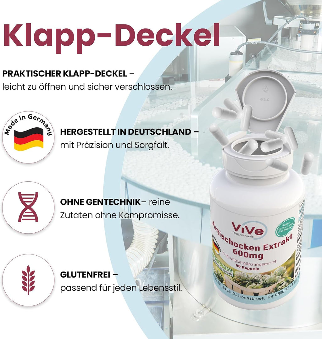 Artischocken-Extrakt 600Mg - 60 Kapseln - Standardisierter Extrakte Mit 2,5% Cynarin - Hochdosiert Und Vegan | Qualität Aus Deutschland Von Vive Supplements