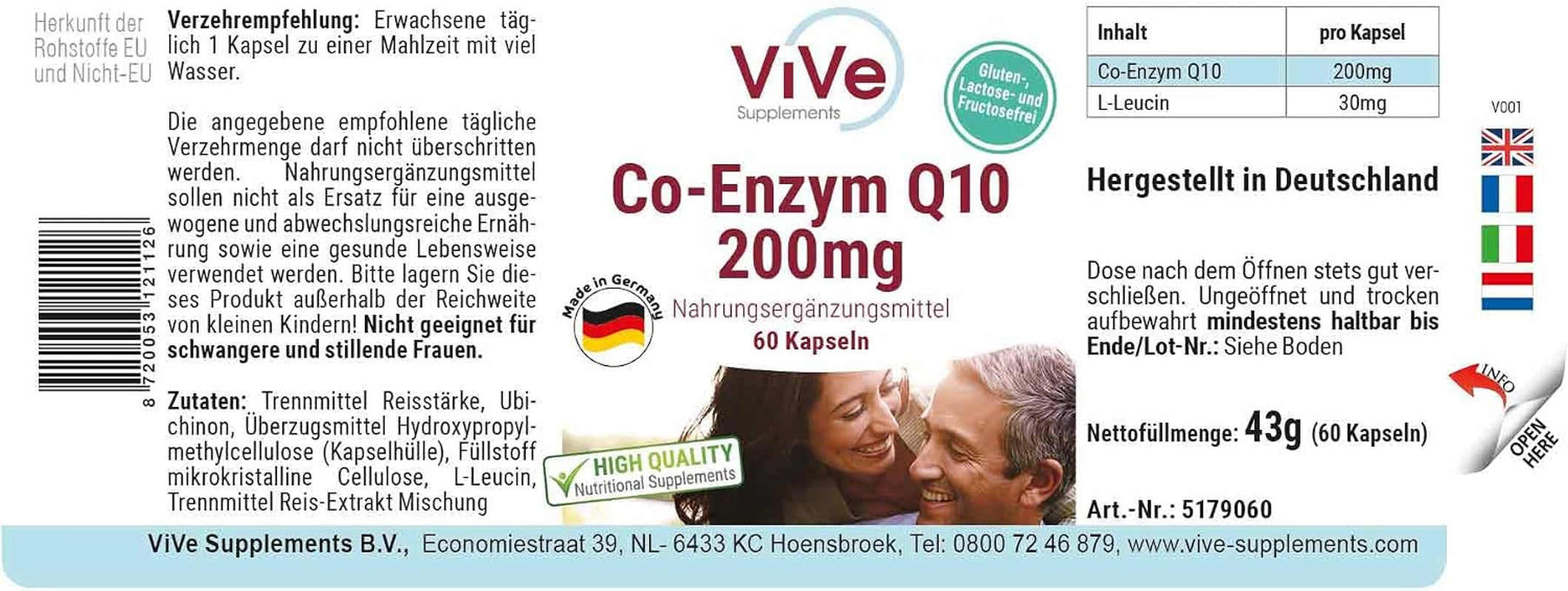 Co-Enzym Q10 200Mg - 60 Kapseln Ubichinon Für 60 Tage - 100% Vegan - Hochdosiert | Qualität Aus Deutschland Von Vive Supplements