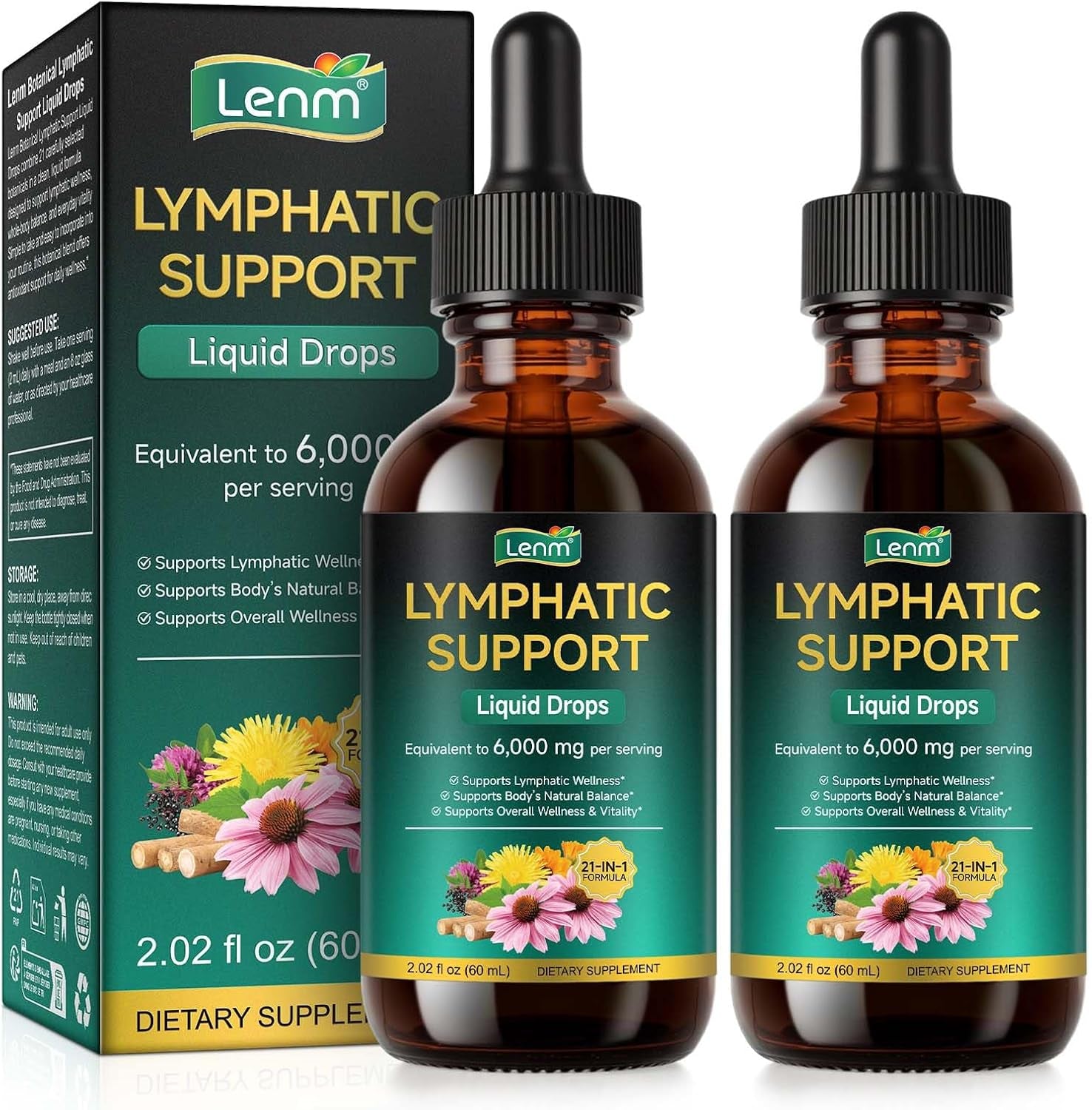 Lymphdrainage Tropfen 21-In-1 – 6000 Mg Liposomale Lymphsystem Unterstützung Mit Echinacea & Löwenzahn – Flüssiges Kräuter-Supplement Zur Unterstützung Von Immunsystem & Natürlicher Reinigung – 60 Ml