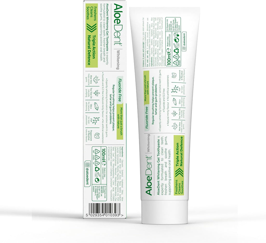 Aloedent Aloe Vera Whitening Zahnpasta Ohne Fluorid - Natürliche Pfefferminze, Sls-Frei, Natürlich Weiße Zähne & Gesundes Zahnfleisch, Vegan, 100Ml