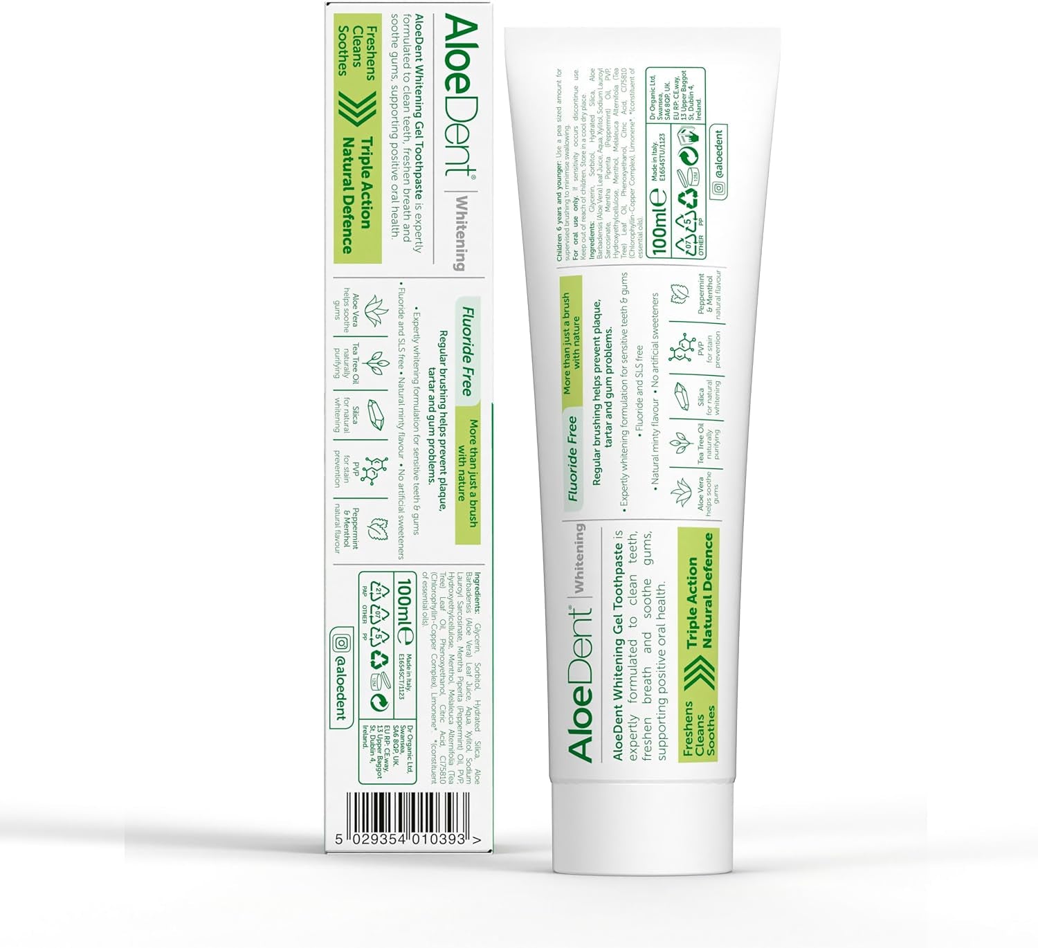 Aloedent Aloe Vera Whitening Zahnpasta Ohne Fluorid - Natürliche Pfefferminze, Sls-Frei, Natürlich Weiße Zähne & Gesundes Zahnfleisch, Vegan, 100Ml