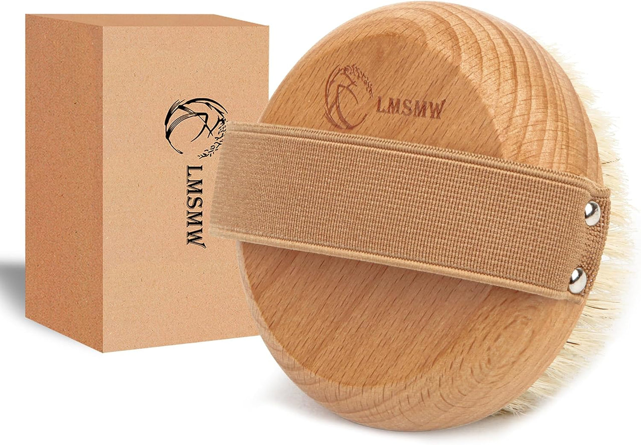 Dry Brushing Körperbürste Für Lymphdrainage - Natürliche Wildschweinborsten Peeling Trockene Haut Bürste Mit Gummiband - Verbessert Die Durchblutung, Reduziert Cellulite, Weiches, Festes Peeling Für