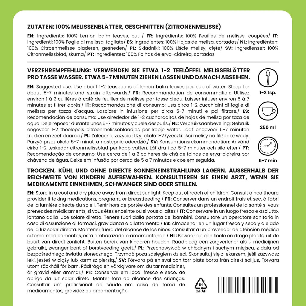 Alpi Nature Zitronenmelisse Tee 125G, Melissenblätter Getrocknet | Melissentee, Tee Lose, Lemon Balm Tea, Melissa Officinalis Kräutertee