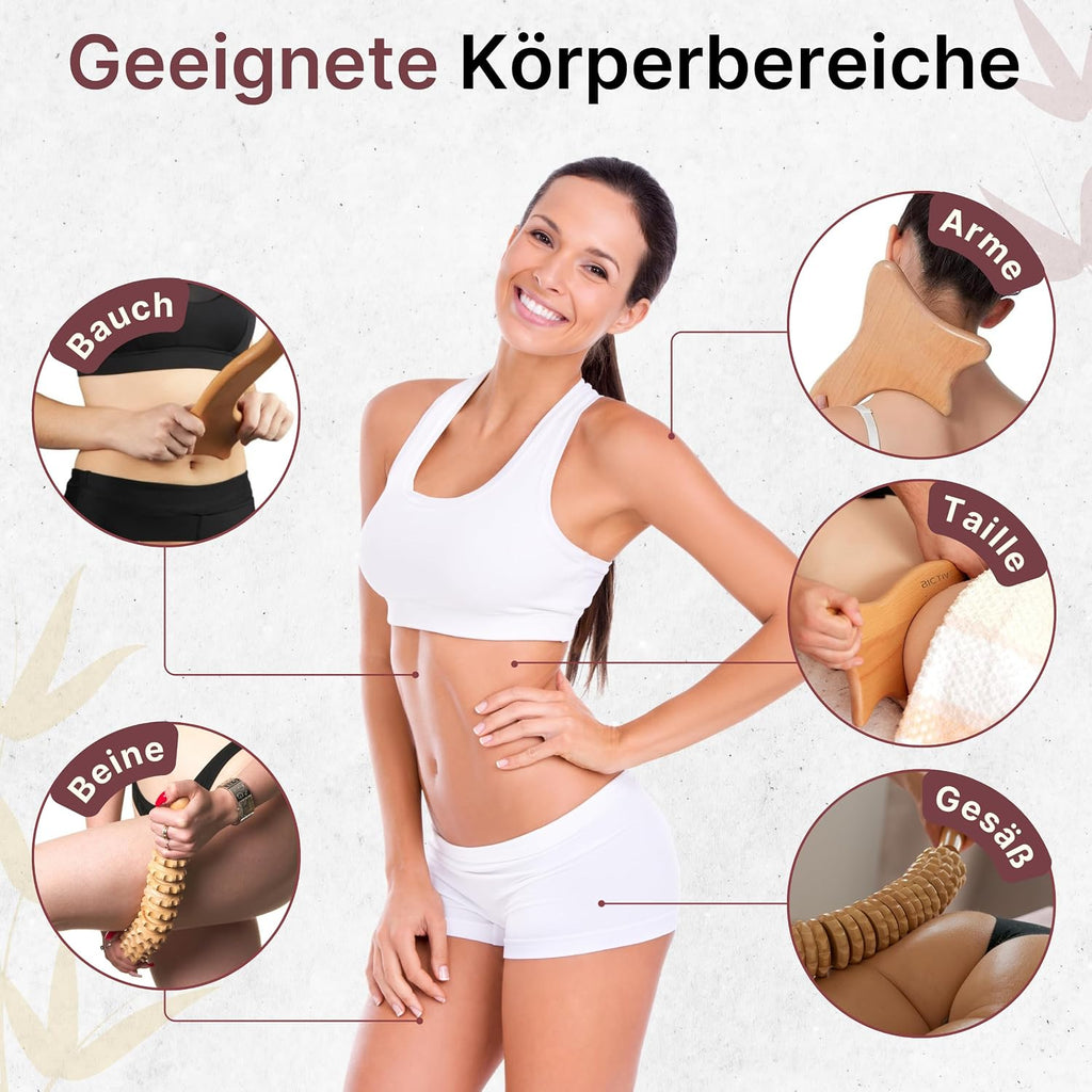 Faszienrolle Holz Und Lymphdrainage Massagegerät Aus Buchenholz Für Körpermassage. Massage Holz, Maderotherapie Massageroller Für Beine, Cellulite Un Rücken. Faszienstab anti Cellulite