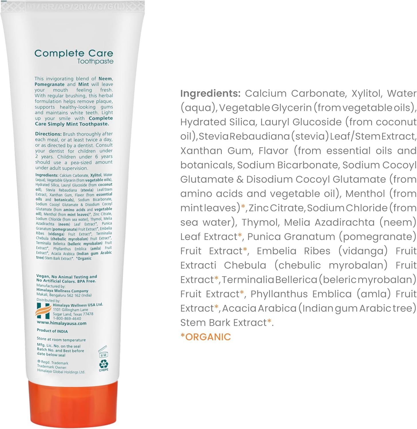 Himalaya Botanique Simply Mint Complete Care Toothpaste Refreshing Mint Flavour | Strong Teeth | Healthy Gums | Fresh Breath - 150G | Fluoridfreie Zahnpasta Für Hellere Zähne & Frischen Atem Mit Neem & Granatapfel, Natürlich, Sls-Frei, Glutenfrei & Vegan