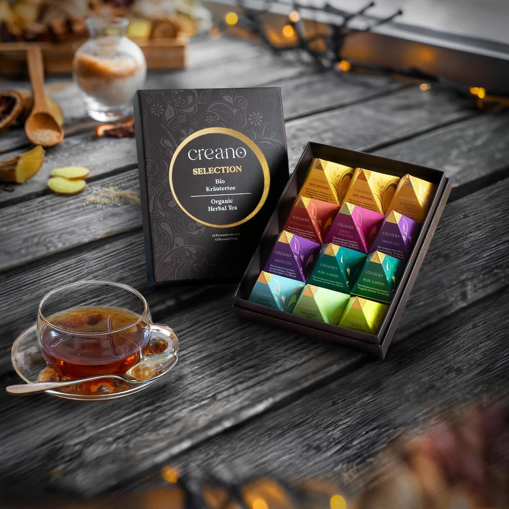Creano Premium Bio Kräutertee Geschenkset „ORGANIC HERBAL TEA“ - 12 Pyramiden-Teebeutel in 9 Unterschiedlichen Sorten - 30G - NEUHEIT 2024*