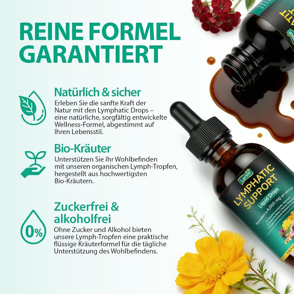 Lymphdrainage Tropfen 21-In-1 – 6000 Mg Liposomale Lymphsystem Unterstützung Mit Echinacea & Löwenzahn – Flüssiges Kräuter-Supplement Zur Unterstützung Von Immunsystem & Natürlicher Reinigung – 60 Ml