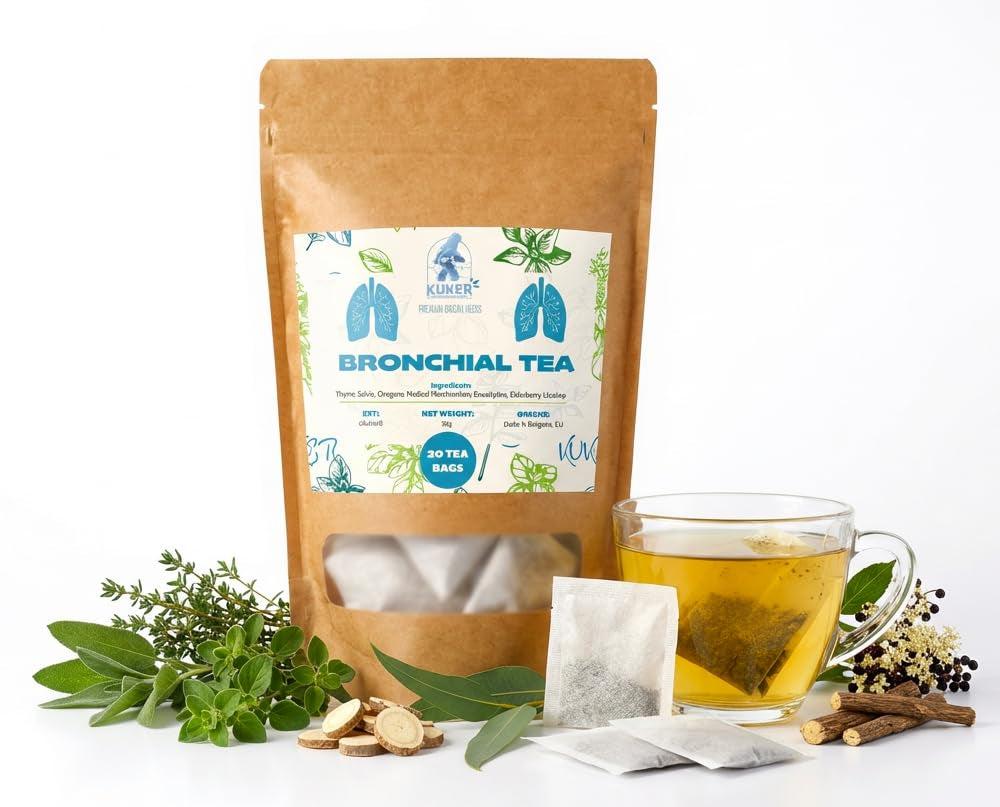Broncho Herbal Tea Mix | 20 Bags Thyme Tea Salvia Leaves Oregano Herb Medical Marshmallow Eucalyptus Elderflower Liquoric Respiratory Tract Bagged 50G