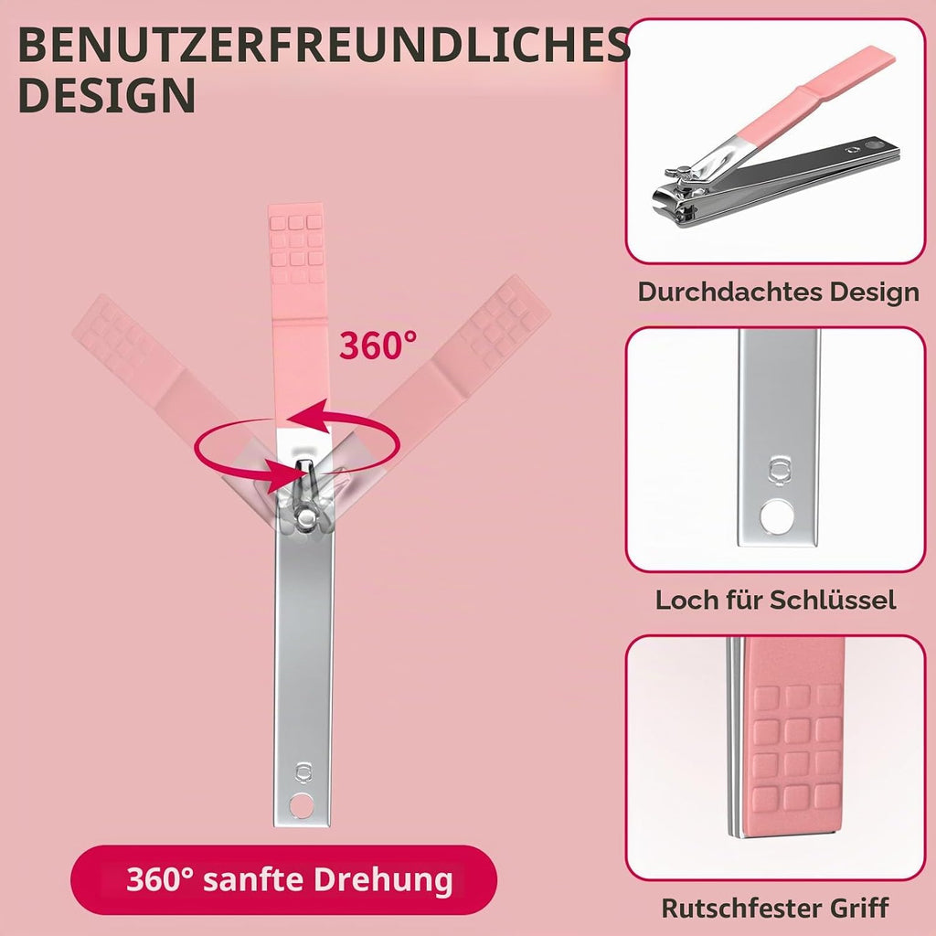 Maniküre-Set 18 in 1 Professionelles Pediküre-Set Nagelschere Grooming Kit Mit Leder Kulturbeutel in Pink