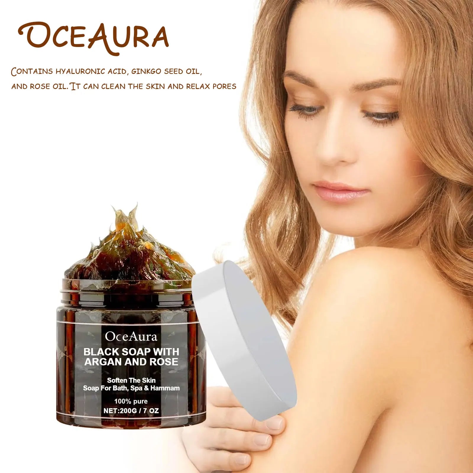 200G Black Soap with Argan and Rose Lack Beldi Soap Ideal for Dead Skin Remover Body Scrub Purifying Deep Cleansing