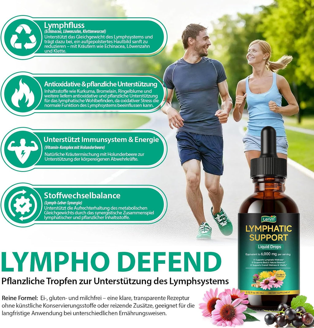 Lymphdrainage Tropfen 21-In-1 – 6000 Mg Liposomale Lymphsystem Unterstützung Mit Echinacea & Löwenzahn – Flüssiges Kräuter-Supplement Zur Unterstützung Von Immunsystem & Natürlicher Reinigung – 60 Ml