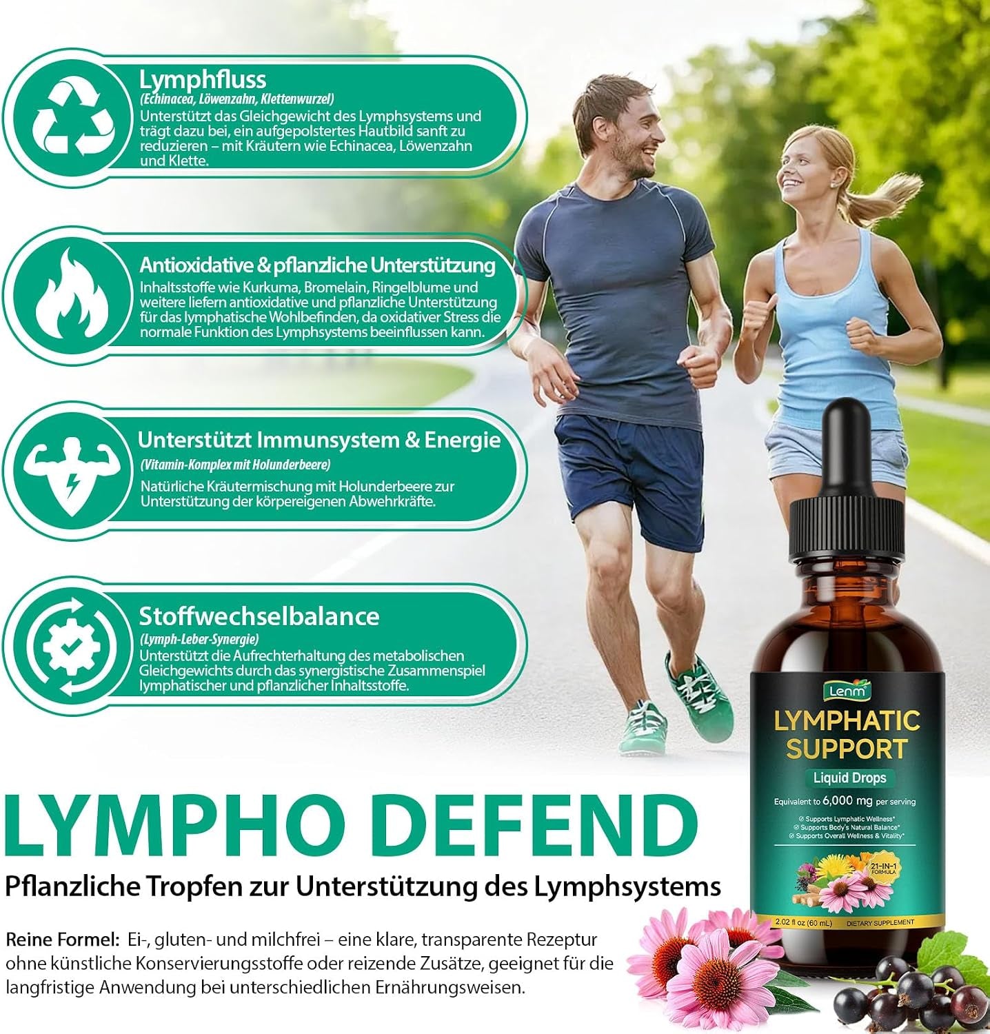 Lymphdrainage Tropfen 21-In-1 – 6000 Mg Liposomale Lymphsystem Unterstützung Mit Echinacea & Löwenzahn – Flüssiges Kräuter-Supplement Zur Unterstützung Von Immunsystem & Natürlicher Reinigung – 60 Ml