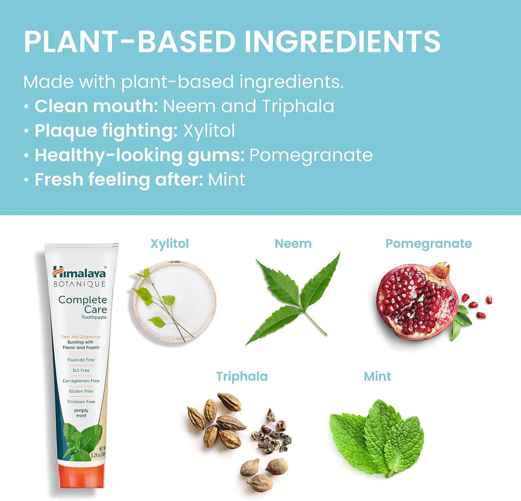Himalaya Botanique Simply Mint Complete Care Toothpaste Refreshing Mint Flavour | Strong Teeth | Healthy Gums | Fresh Breath - 150G | Fluoridfreie Zahnpasta Für Hellere Zähne & Frischen Atem Mit Neem & Granatapfel, Natürlich, Sls-Frei, Glutenfrei & Vegan