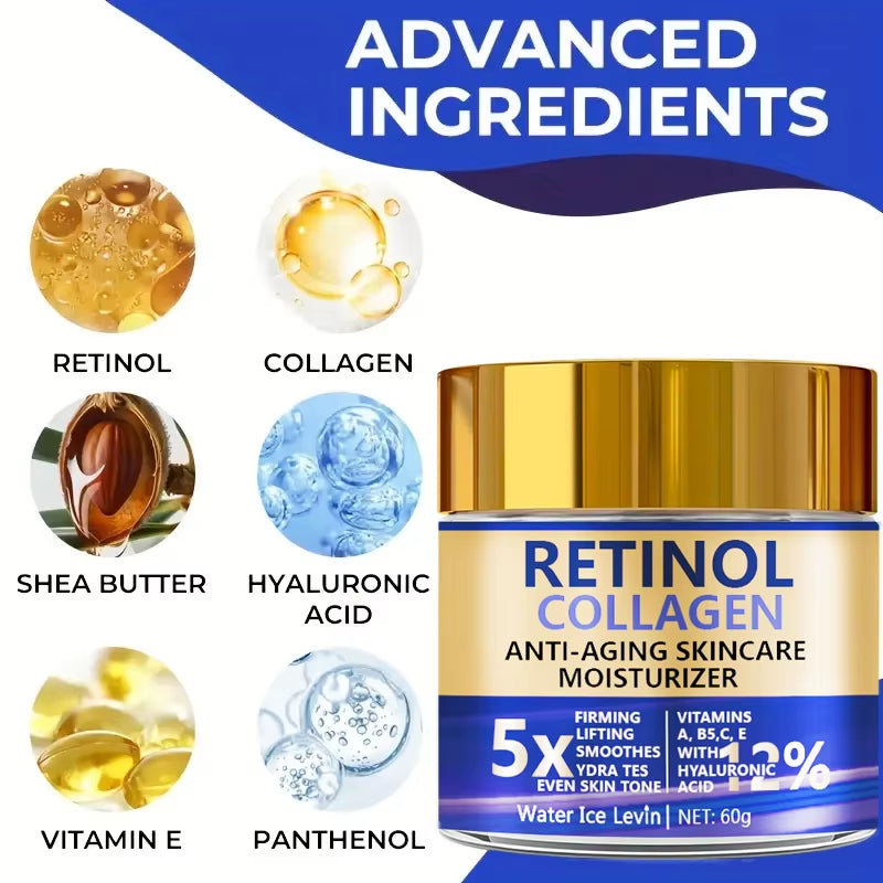 Retinol & Collagen Face Cream 60G, Anti-Aging Firming Moisturizer with Hyaluronic Acid, Fast Delivery