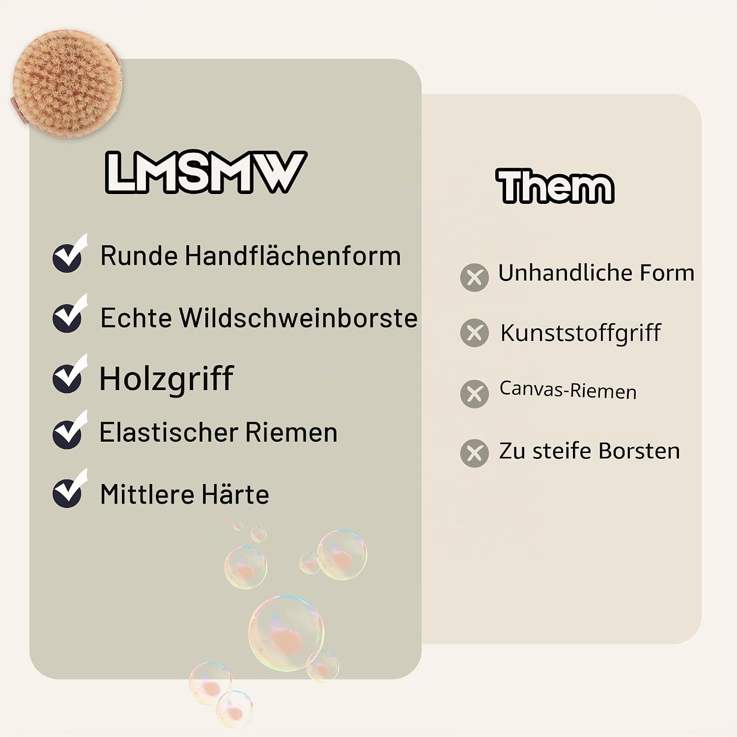 Dry Brushing Körperbürste Für Lymphdrainage - Natürliche Wildschweinborsten Peeling Trockene Haut Bürste Mit Gummiband - Verbessert Die Durchblutung, Reduziert Cellulite, Weiches, Festes Peeling Für