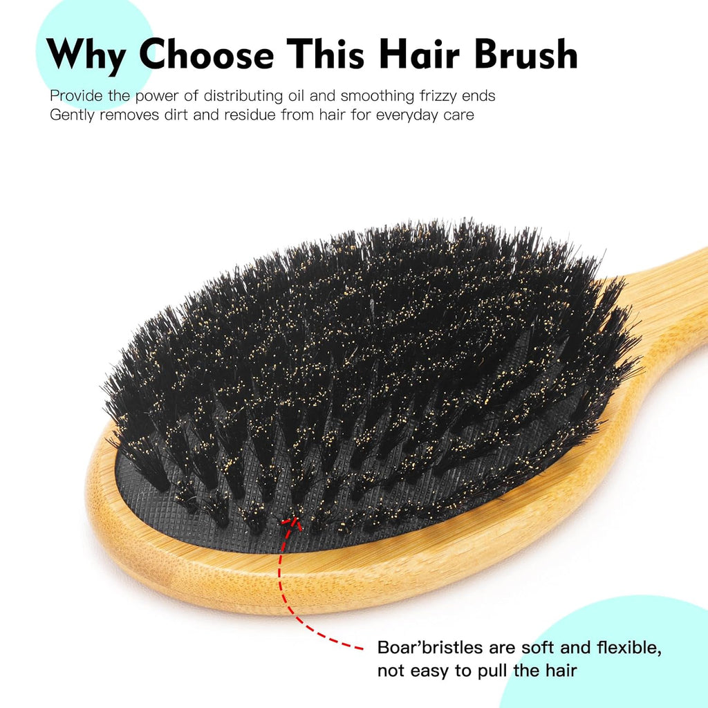 Wildschweinborsten Haarbürste, Haarbürste Für Frauen, Boar Bristle Hair Brush for Women All Hair Type Natural Bamboo