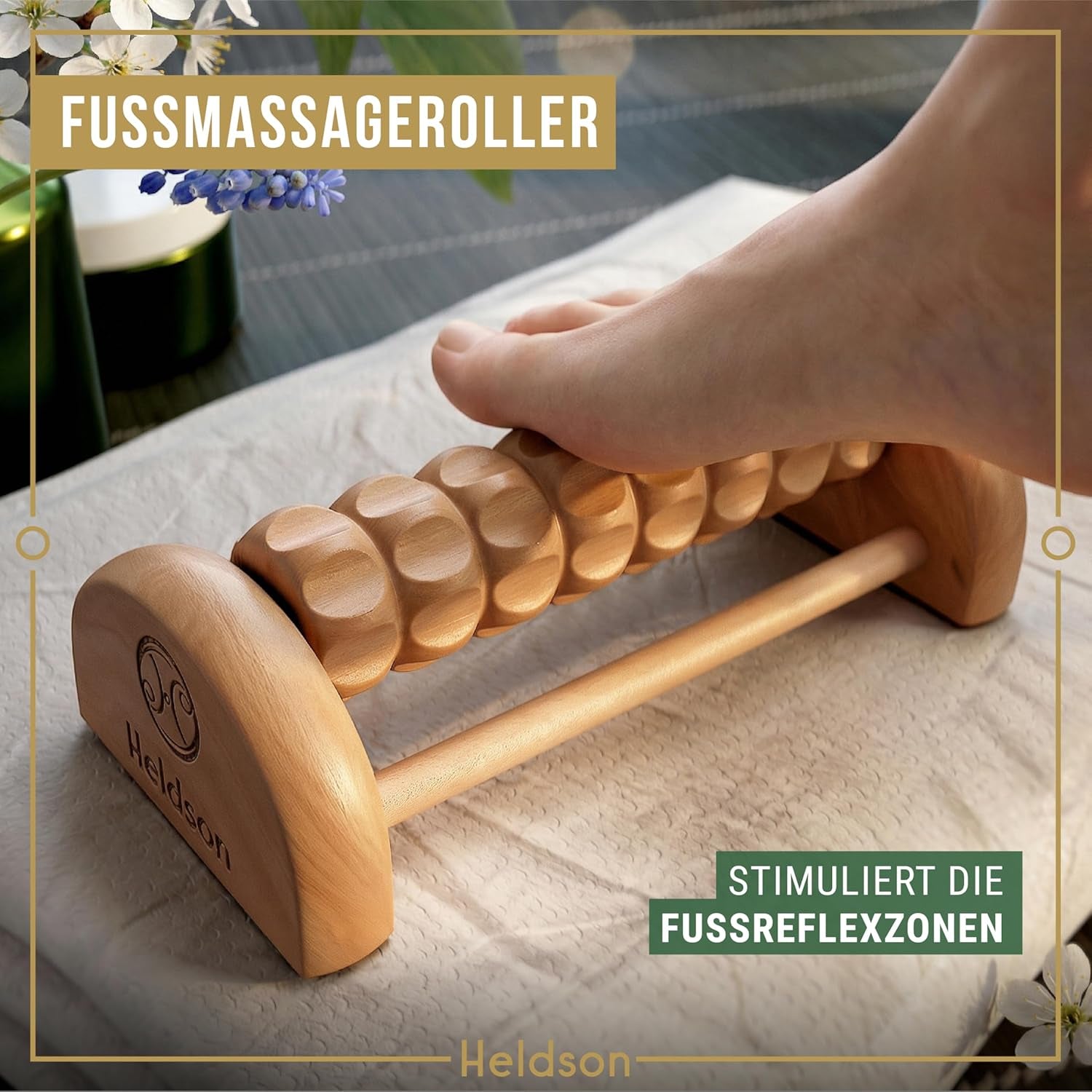 HELDSON Massage Set Holz 6-Teilig – Massageset Für Fuß, Kopf & Rücken | Dermatest "Sehr Gut", FSC 100% Holz, Fußmassage Roller, Kopfmassage & Triggerpunkt, Wellness Geschenk Für Pärchen