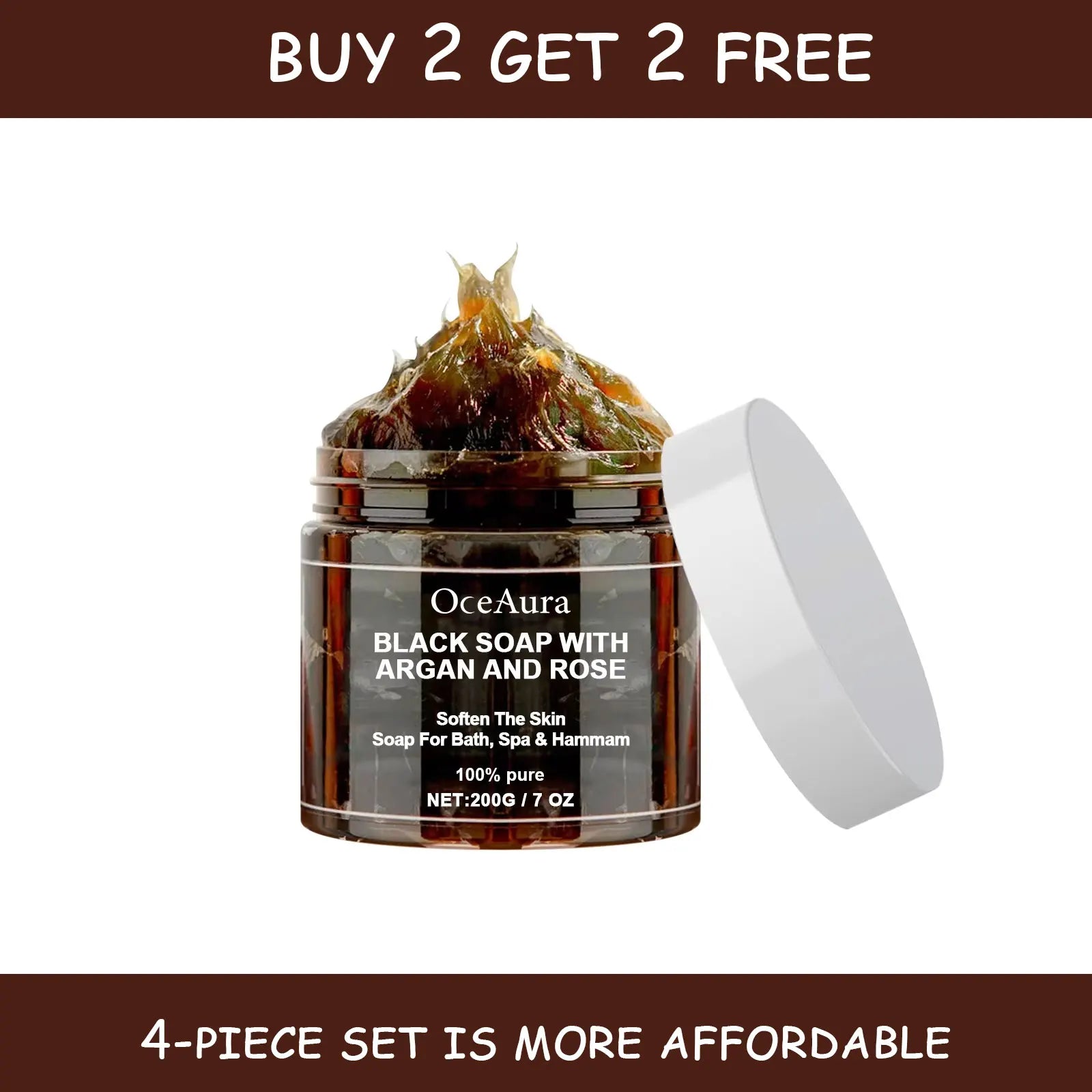 200G Black Soap with Argan and Rose Lack Beldi Soap Ideal for Dead Skin Remover Body Scrub Purifying Deep Cleansing